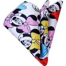Exve Exclusive Beyaz Üzerine Renkli Mickey Mouse Baskılı Pes Yaka Cep Mendili