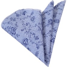 Exve Exclusive Mavi Üzerine Lacivert Çiçek Baskılı Pamuk Yaka Cep Mendili