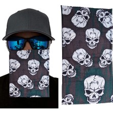 Ynt İthalat Kahve Yeşil Renk Üzeri Likralı Çoklu Kafatası Baskılı Baf Buff Bandana 25X48 cm
