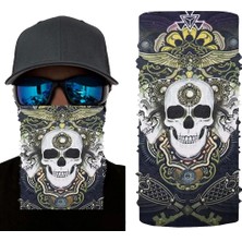 Ynt İthalat Siyah Renk Üzeri Likralı Beyaz Kafatası Kuru Kafa Baskılı Baf Buff Bandana 28X45 cm