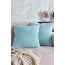 Znp Home Cozy | 2 Adet Turkuaz Renk Kadife Pamuklu Kırlent Yastık Kılıfı 44X44 cm