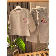 Babyaden Minnie Nakışlı Yandan Cepli Sırt Baskı Oversıze Sweat Ispanyol Paça Kız Çocuk Okul Eşofman