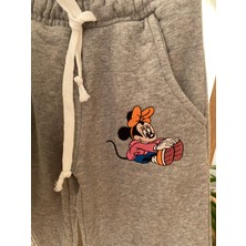 Babyaden Minnie Nakışlı Yandan Cepli Sırt Baskı Oversıze Sweat Ispanyol Paça Kız Çocuk Okul Eşofman