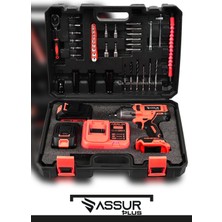 Assur Plus 21V 2.0 Ah Kömürsüz Motor 800 Nm Torklu Şarjlı Somun Sıkma Bijon Sökme Seti Kırmızı