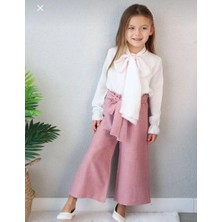 Arbi Kids Kız Çocuk Flarlı Pamuk Keten Gömlek Keten Pantalon Takım