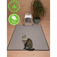 Serypet 100 x 100 cm 4XL Büyük Boy Kedi Tuvalet Önü Paspası Kedi Kumu Paspası Kedi Matı Açık Gri