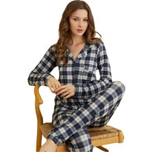 Bie's Kadın Viskon Önden Düğmeli Gömlek Yaka Göğüs Cepli Uzun Kol Mevsimlik Pijama Takımı