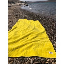 Evoli Botanik Yaprak Desenli Limon Sarı Kadife Plaj Havlusu 80x160cm  Pamuk