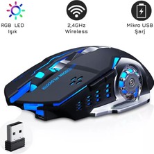 Upway TW-Q13 Kablosuz Sessiz Rgb LED Işıklı Şarjlı Ergonomik 2400DPI Gaming Mouse Siyah