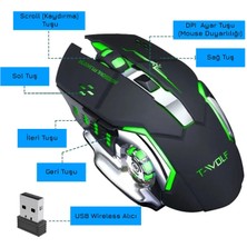 Upway TW-Q13 Kablosuz Sessiz Rgb LED Işıklı Şarjlı Ergonomik 2400DPI Gaming Mouse Siyah