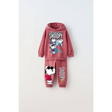 Tios Trend Snoopy Baskılı Kapüşonlu Sweatshirt Alt 2'li Takım