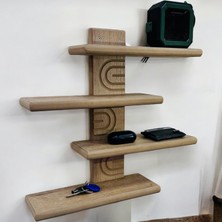 Akçe Home Asimetrik Bohem Ahşap Dekoratif Duvar Rafı 4 Raflı