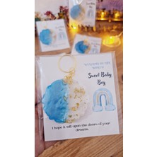 Sevgili Atölyem Sevgiliatolyemm Sweet Baby Gökkuşağı Kartlı Mavi Yuvarlak Anahtarlık  10 Adet Doğum Günü Babyshower