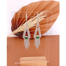 925 Ayar Gümüş Yeşil Su Yolu Abiye Tasarım  Zirkon Taşlı Trend Kadın Küpe Doğum Günü Hediye 5