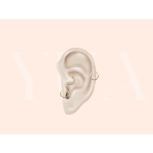 Yua Jewelry Renkli Pırlantalı 14 Ayar Altın Minimalist Halka Kıkırdak/helix Piercing