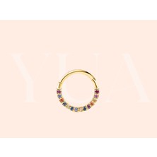 Yua Jewelry Renkli Pırlantalı 14 Ayar Altın Minimalist Halka Kıkırdak/helix Piercing