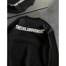 Tarz Yeri Kışlık Bisiklet Yaka Oversize Baskılı Sweatshirt - Siyah