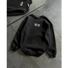 Tarz Yeri Bisiklet Yaka Üç Iplik Baskılı Oversize Sweatshirt - Siyah