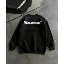 Janes Kışlık Bisiklet Yaka Oversize Baskılı Sweatshirt - Siyah