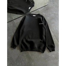 Janes Kışlık Bisiklet Yaka Oversize Baskılı Sweatshirt - Siyah