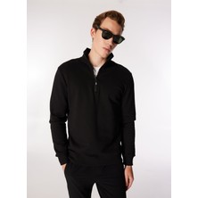 Jeep Dik Yaka Düz Siyah Erkek Sweatshırt C4WM-SWT4256