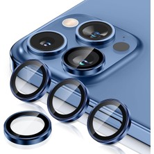 15 Pro/iphone 15 Promax Kamera Camı Lens Koruyucu Halka Set - Dark Blue