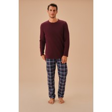 Suwen Warm Erkek Pijama Takımı Lacivert Renkli Desenli %100 Pamuklu Rahat Tasarım