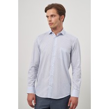 Beyaz Uzun Kol Desen Yarım İtalyan Yaka Cepli Pamuklu Classic Comfort Fit Gömlek 1004245179