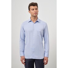 Mavi Uzun Kol Kendinden Desenli Armürlü 041 Sert Yaka Classic Comfort Fit Gömlek 1004245156