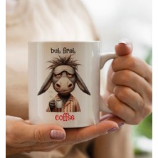 Bk Gift Sevimli Çizim Önce Kahve Tasarımlı Beyaz - Kupa - 6 - Arkadaşa Hediye - Sevgiliye Hediye