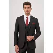 Siyah Kılıç Yaka Yelekli 6 Drop Slim Fit Classic Takım Elbise 1001245154