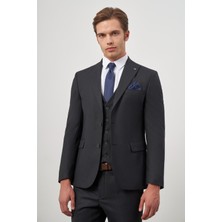 Koyu Lacivert Kılıç Yaka Yelekli 6 Drop Slim Fit Classic Takım Elbise 1001245155