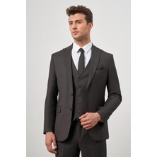 Siyah Kılıç Yaka Yelekli 6 Drop Slim Fit Classic Takım Elbise 1001245156