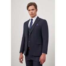 Koyu Lacivert Düz Kılıç Yaka Yelekli 6 Drop Slim Fit Classic Takım Elbise 1001245151