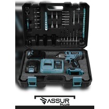 Assur Plus 21V 2.0 Ah Kömürsüz Motor 800 Nm Torklu Şarjlı Somun Sıkma Bijon Sökme Seti Mavi