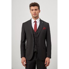 Siyah Düz Kılıç Yaka Çift Yırtmaç 2 Düğme Yelekli 6 Drop Slim Fit Classic Takım Elbise 1001245151