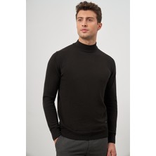 Siyah Uzun Kol Düz Örme Yarım Balıkçı Yaka Classic Comfort Fit Triko 1012245001