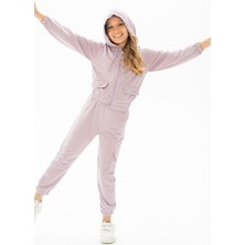 Zepkids Kız Çocuk Kapüşonlü Fileli Beli Büzgülü Alt-Üst Takım 6-9 Yaş
