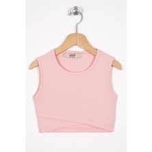 Zepkids Bisiklet Yaka Sıfır Kol Capraz Bel Detaylı Pembe Renk Kız Cocuk Tshırt