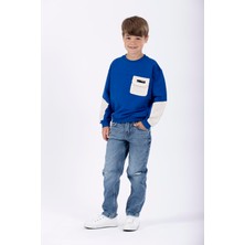 Zepkids Erkek Çocuk Saks Renkli Cepli Kolları Yamalı Sweatshirt