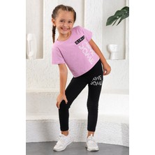 Zepkids Kız Çocuk Awesome Baskılı Taytlı Takım 5-12 Yaş