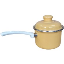 Emaye Yumurta Haşlama Sos Mama Tavası 12 cm 800ML Sarı Kapaklı