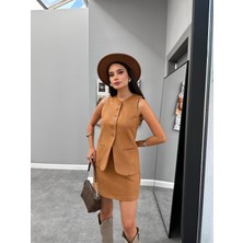 Esra Helvacı Taba Süet Dublin Yelek