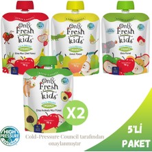 Only Fresh Organik Taze Soğuk Sıkım Meyve Püreleri 5'li Mix