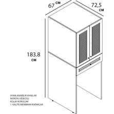 Yıldız Elegance Panjur Kapaklı Çekmeceli ve Raflı Çamaşır Makinesi Dolabı I BEYAZ