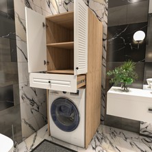 Yıldız Elegance Panjur Kapaklı Çekmeceli ve Raflı Çamaşır Makinesi Dolabı I AHŞAP-BEYAZ