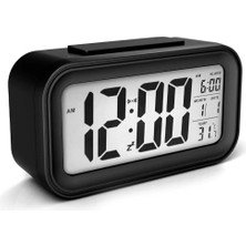 Dijital Termometreli Masa Saati, Dijital Masa Saati, LCD Ekran Çalar Saat - Siyah
