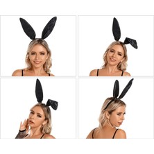 Kaufhier Siyah Renk Saten Kaplama Şekil Verilebilir Tavşan Kulak Taç 35X11 cm