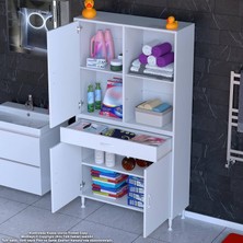 Modilayn Afra 100X173X32,5 cm 1 Çekmece 3 Kapak 3 Raf 6 Bölme Çok Amaçlı Banyo & Mutfak Dolabı 