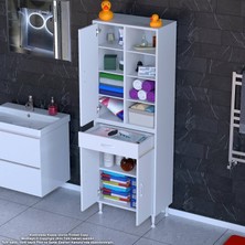 Modilayn Afra 65X173X32,5 cm 1 Çekmece 3 Kapak 7 Raf 10 Bölme Çok Amaçlı Banyo & Mutfak Dolabı 